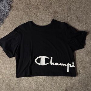 Champion Women's Black and White Logo Crop Top